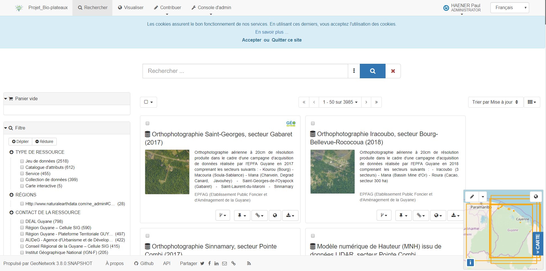 Online metadata catalogue of the Bio-Plateaux project